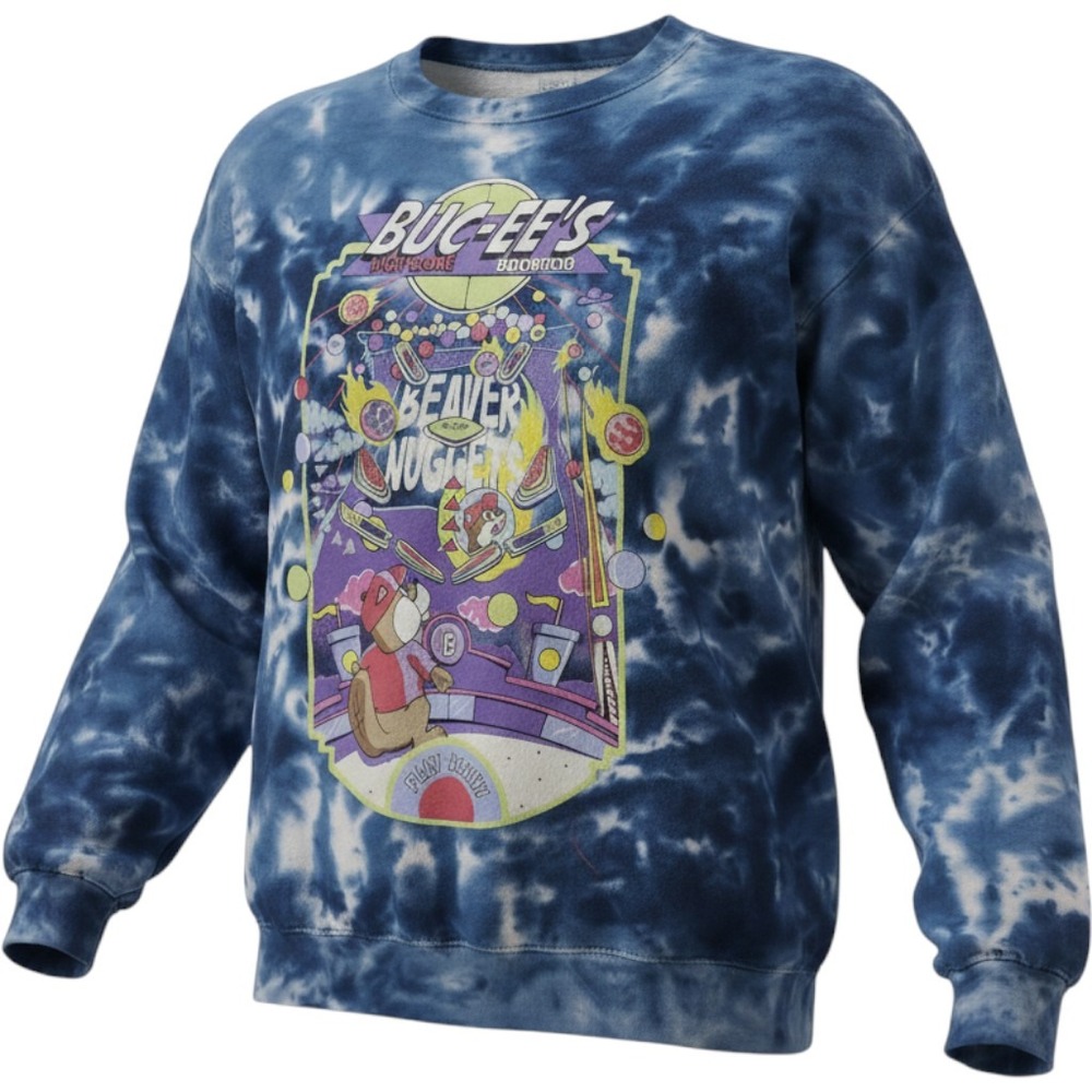 Buc-ee's High Score Beaver Nuggets Pinball Tie Dye Sweatshirt Blue Large Retro